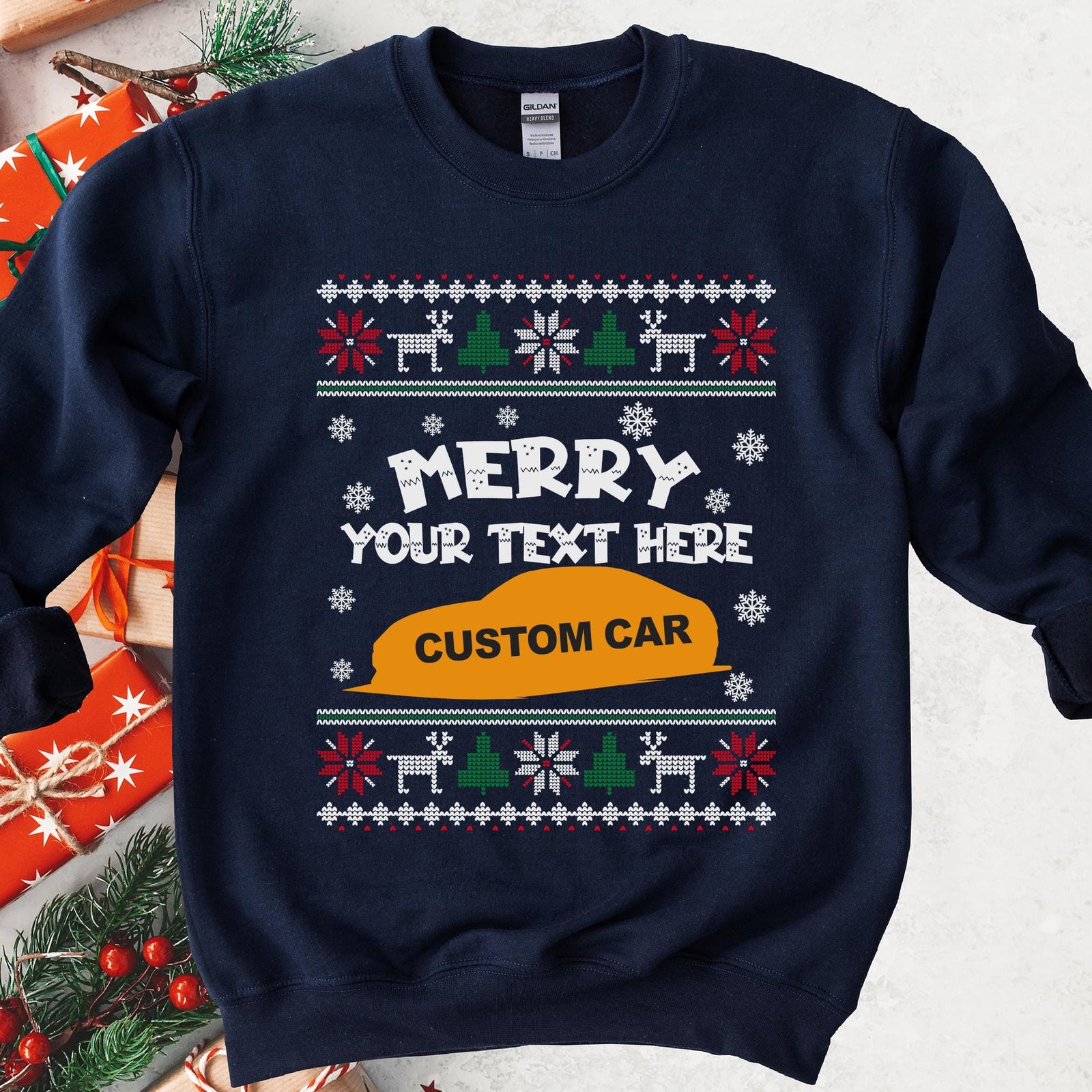 Custom Car Christmas Sweatshirt - Navy