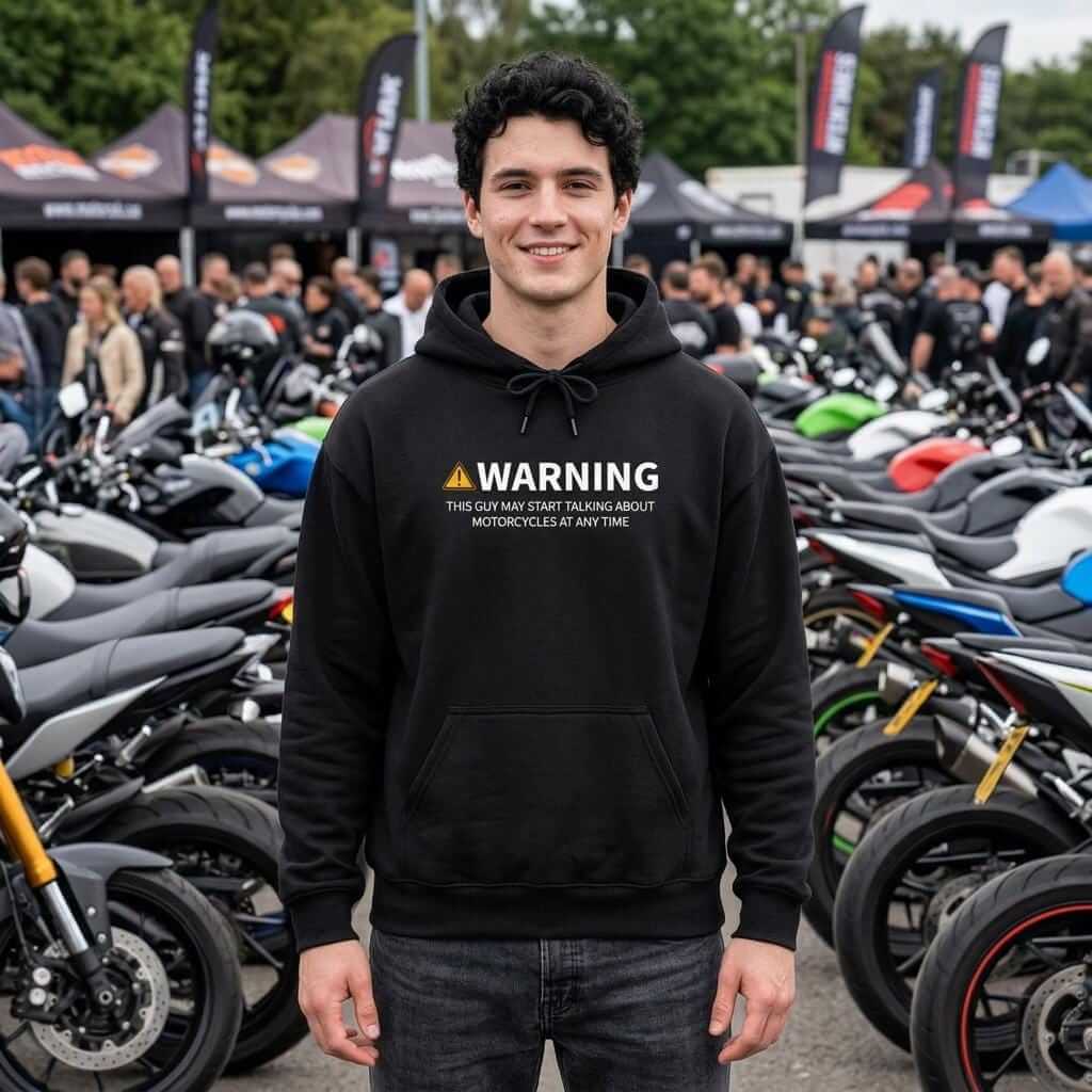 Warning May Start Talking About Motorcycles hoodie - lifestyle photo