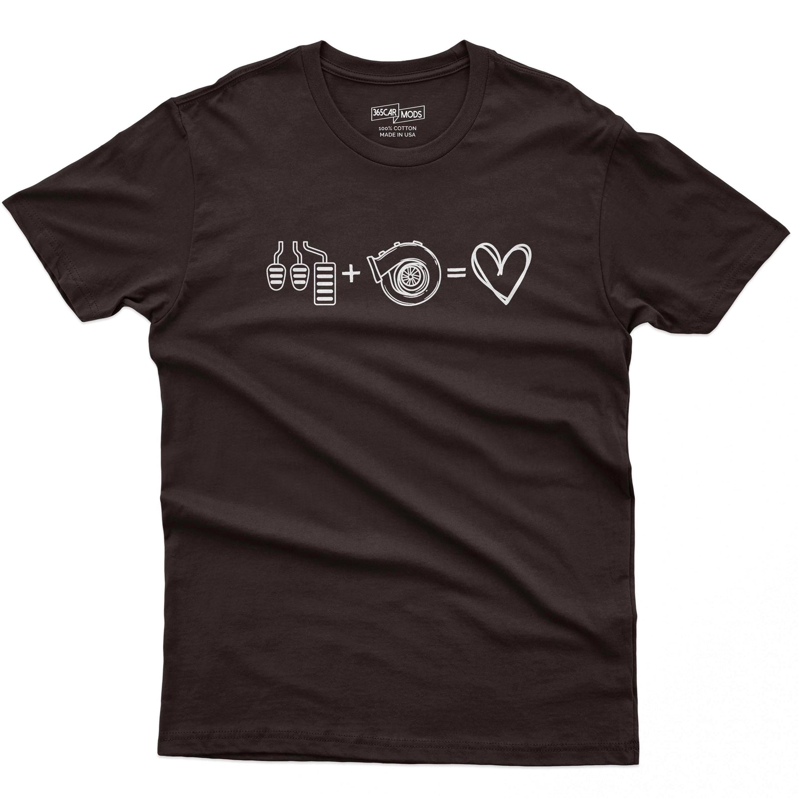 3 Pedals + Turbo = Love t-shirt in dark chocolate