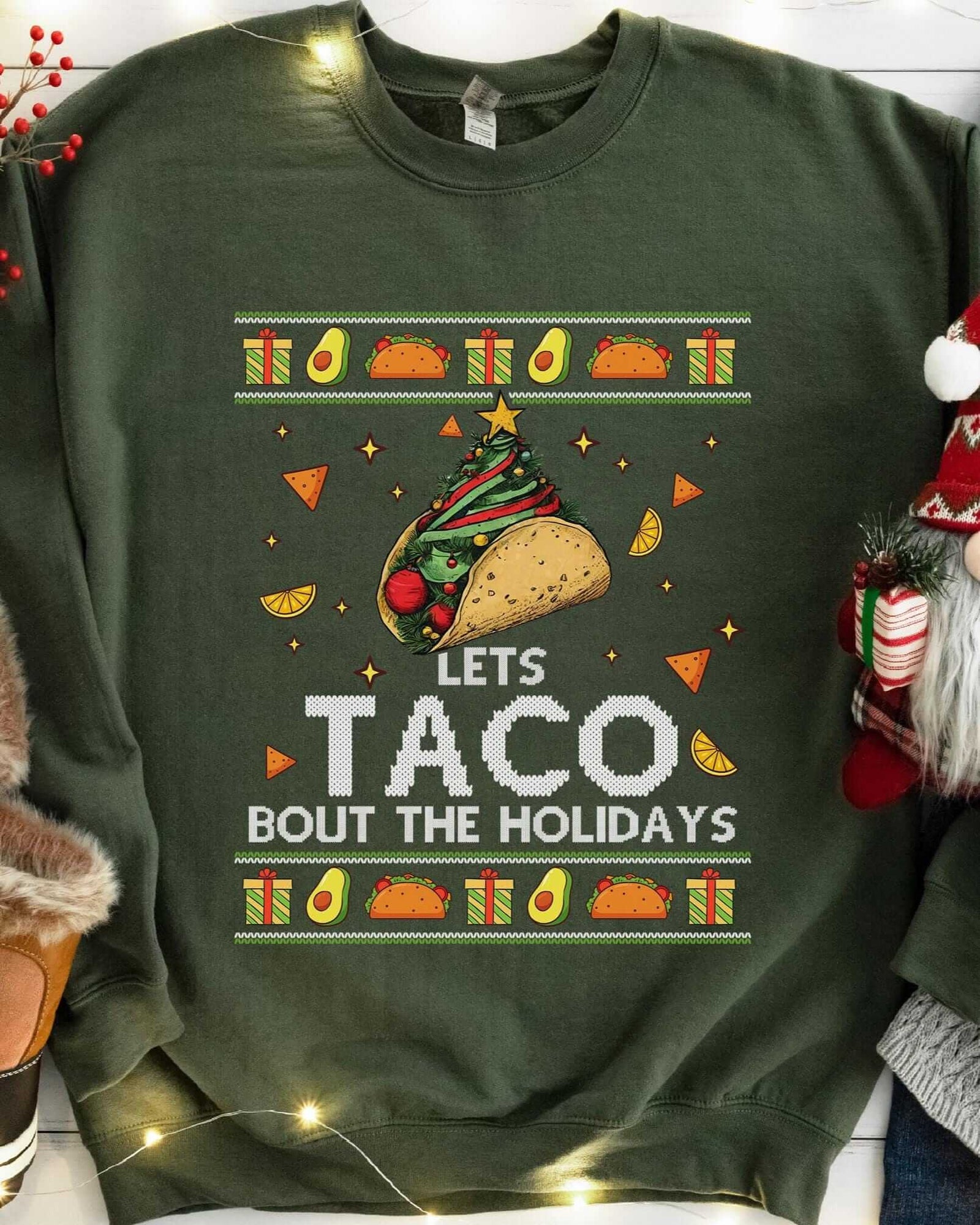 Taco Tree Christmas Sweatshirt - Military Green
