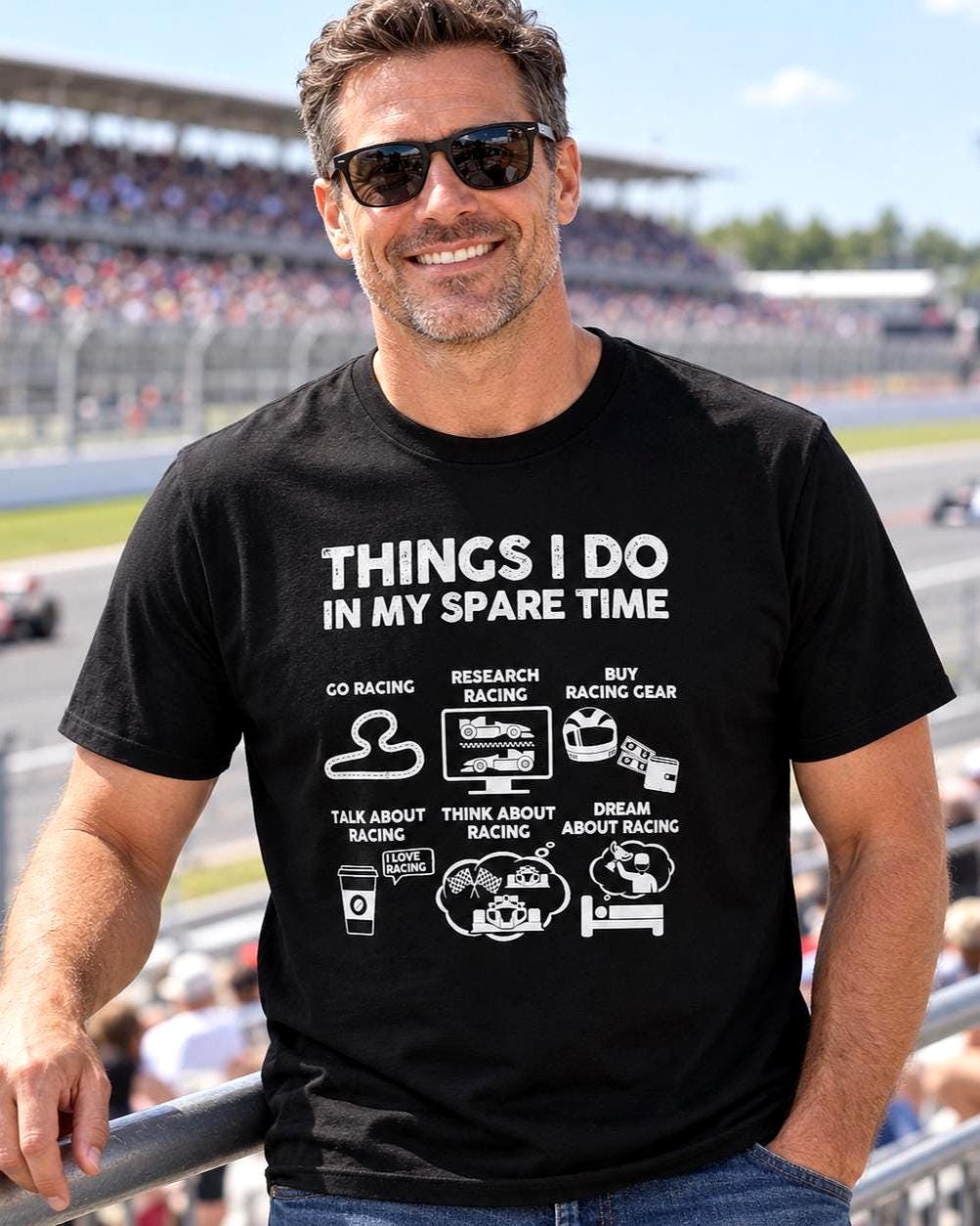 Things I Do in My Spare Time Racing T-Shirt - lifestyle photo