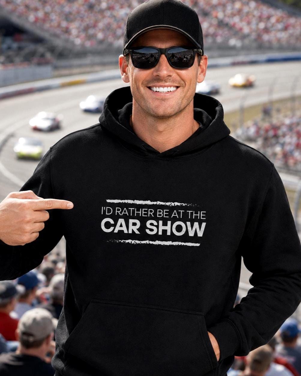 I'd Rather Be at the Car Show hoodie - lifestyle photo