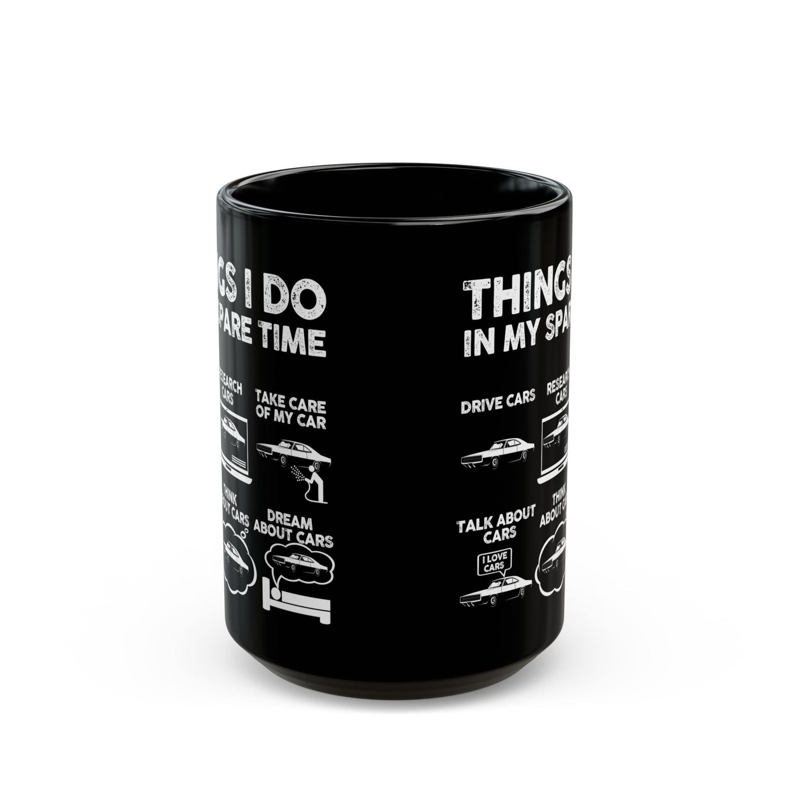 Things I Do in My Spare Time Late 60s Muscle Coupe Mug - 15oz black coffee mug, front view with print on both sides
