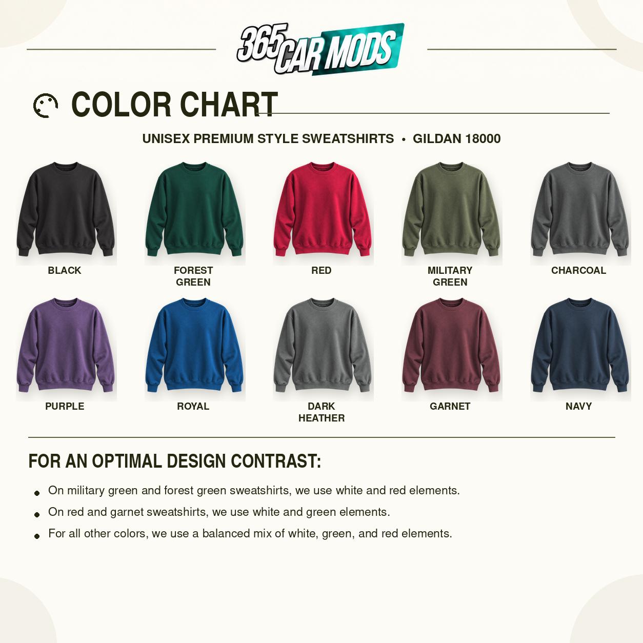 Gildan 18000 crewneck sweatshirt color chart