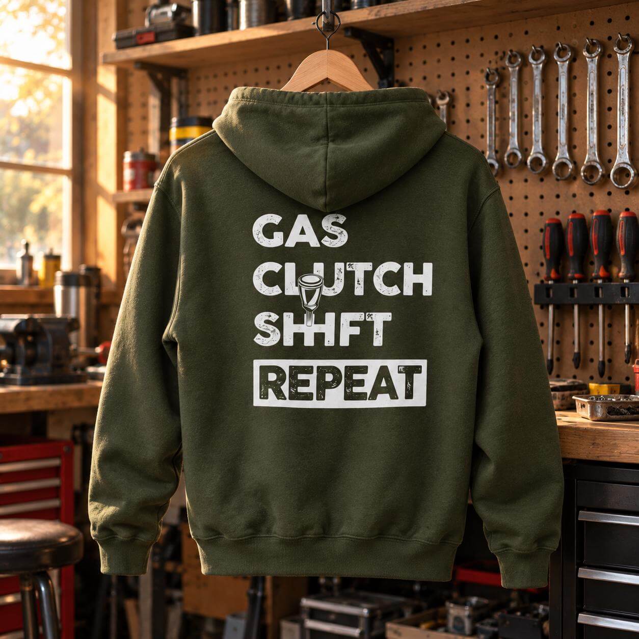 Gas Clutch Shift Repeat hoodie - back print
