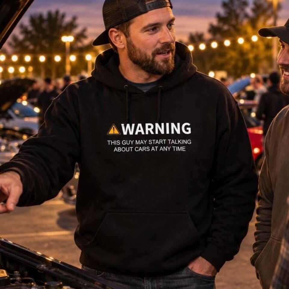 Warning May Start Talking About Cars hoodie - lifestyle photo