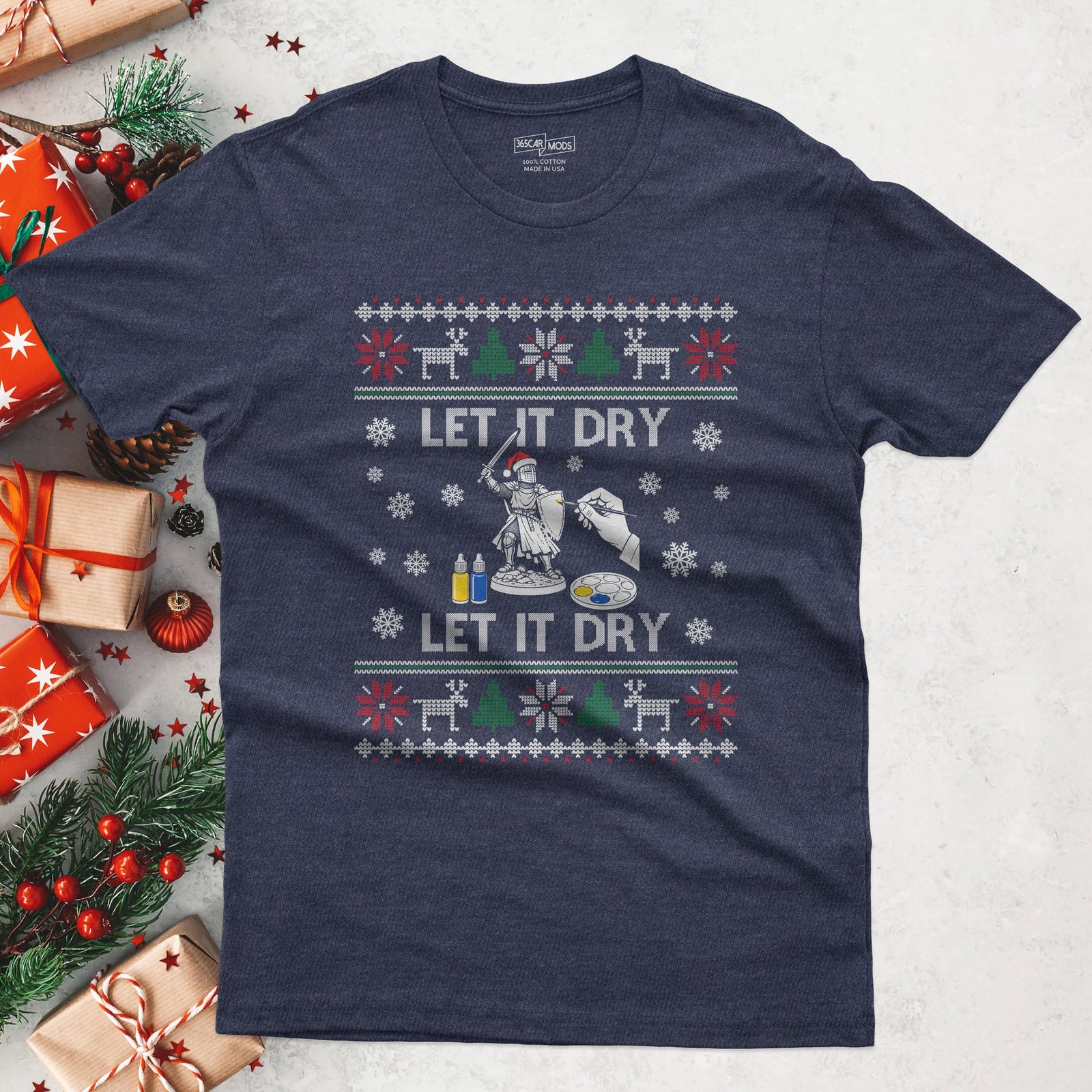 Let It Dry Christmas T-Shirt in Heather Navy
