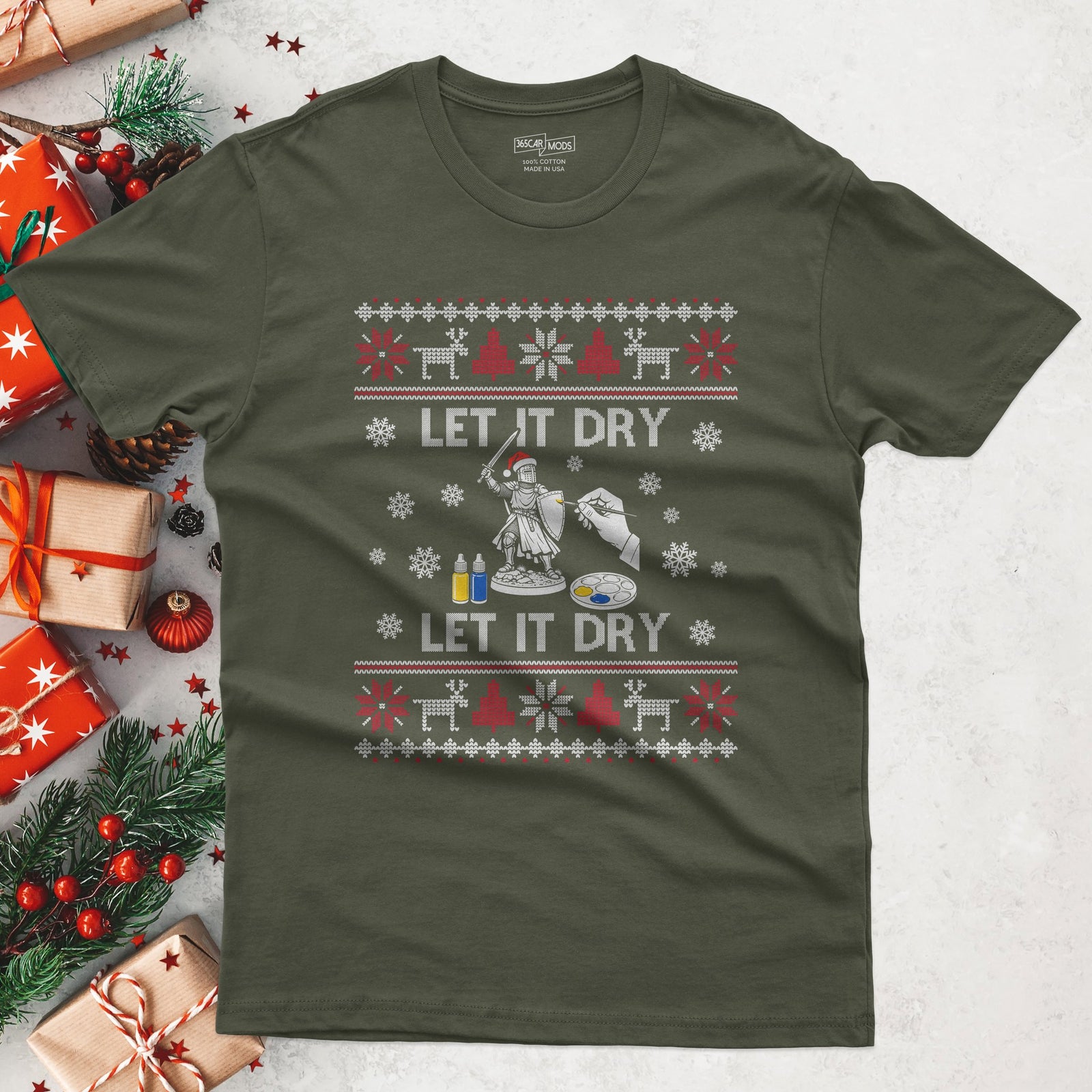 Let It Dry Christmas T-Shirt in Military Green