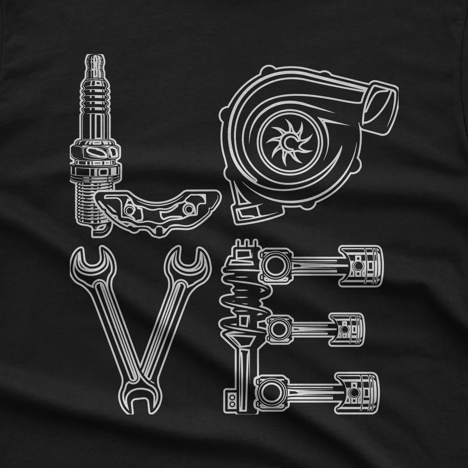 Love Made of Car Parts T-Shirt design close-up