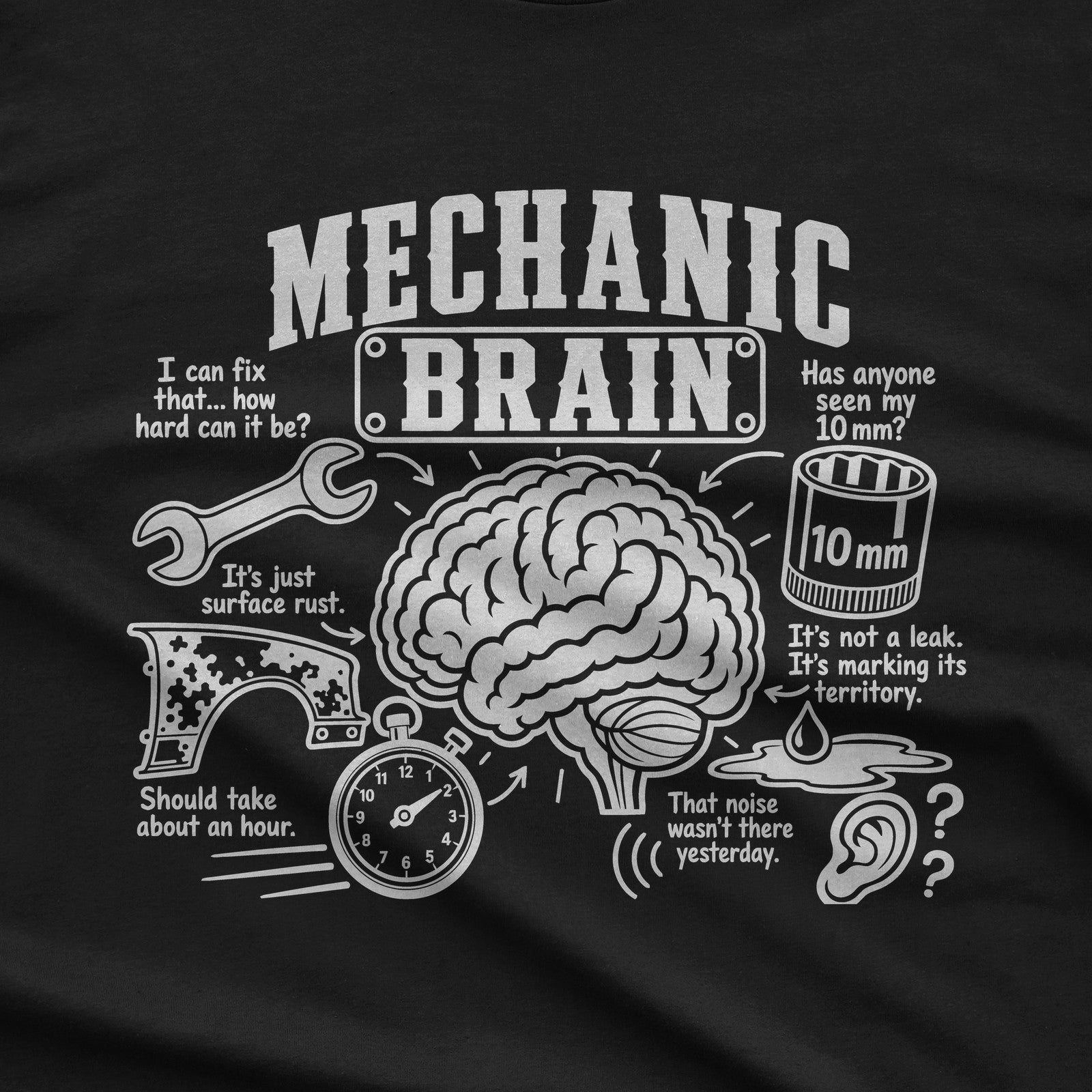 Mechanic Brain T-Shirt design close-up