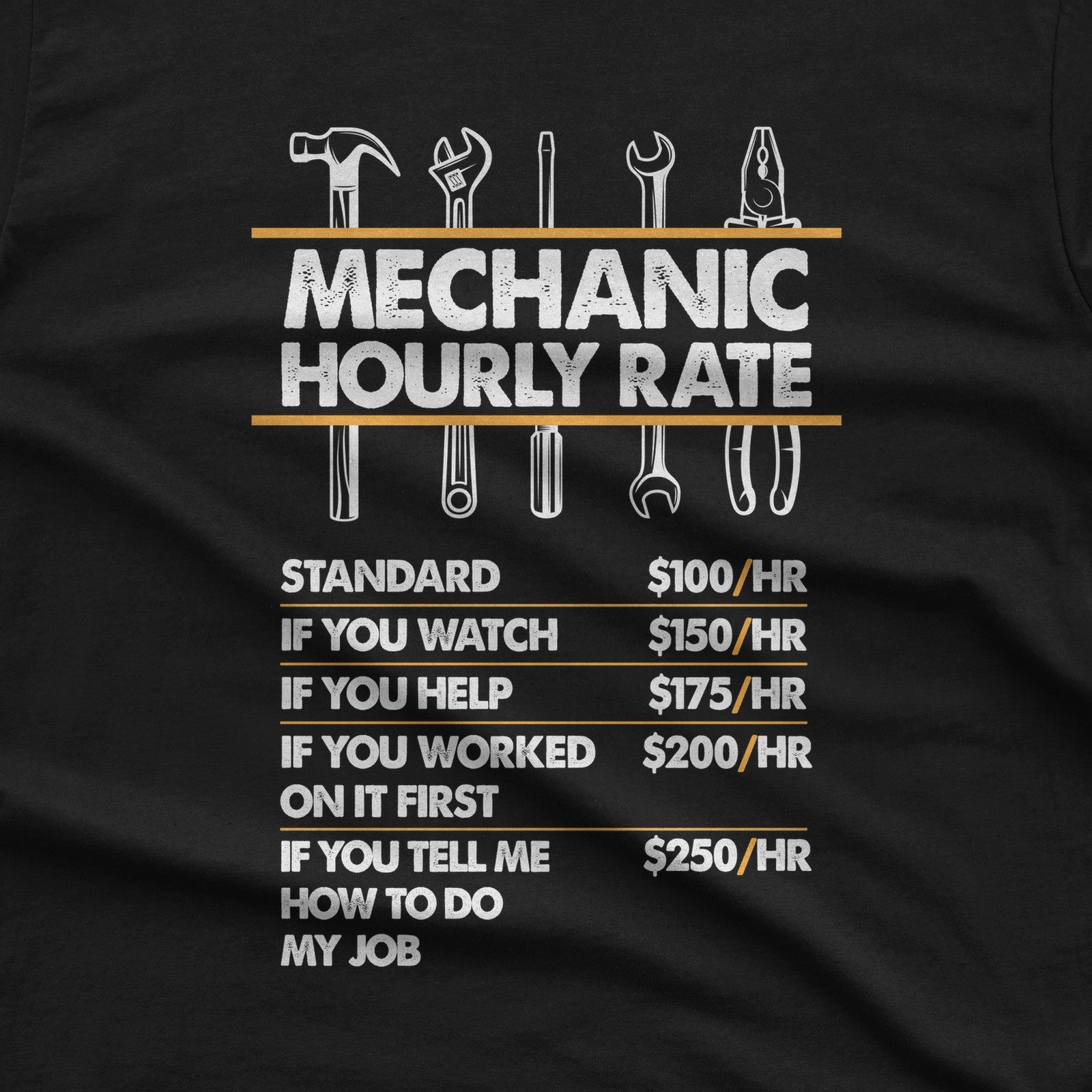 Mechanic Hour Rate T-Shirt design close-up