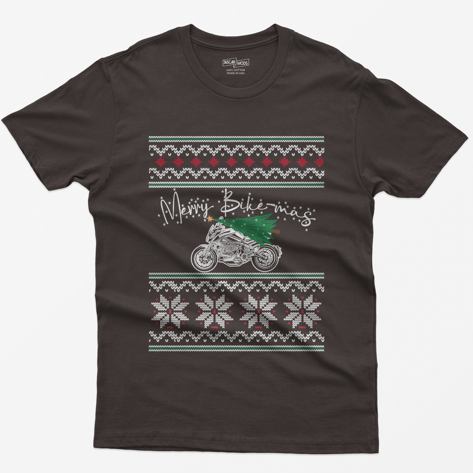 Merry Bike-mas Motorcycle Christmas T-Shirt - Dark Chocolate