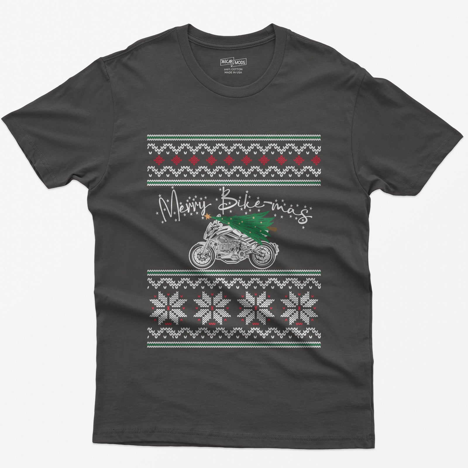 Merry Bike-mas Motorcycle Christmas T-Shirt - Dark Heather