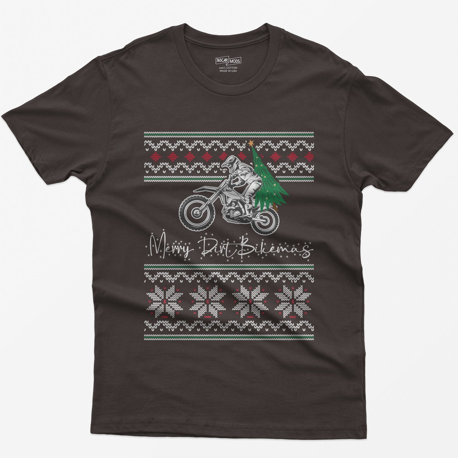 Merry Dirt Bikemas Christmas T-Shirt - Dark Chocolate