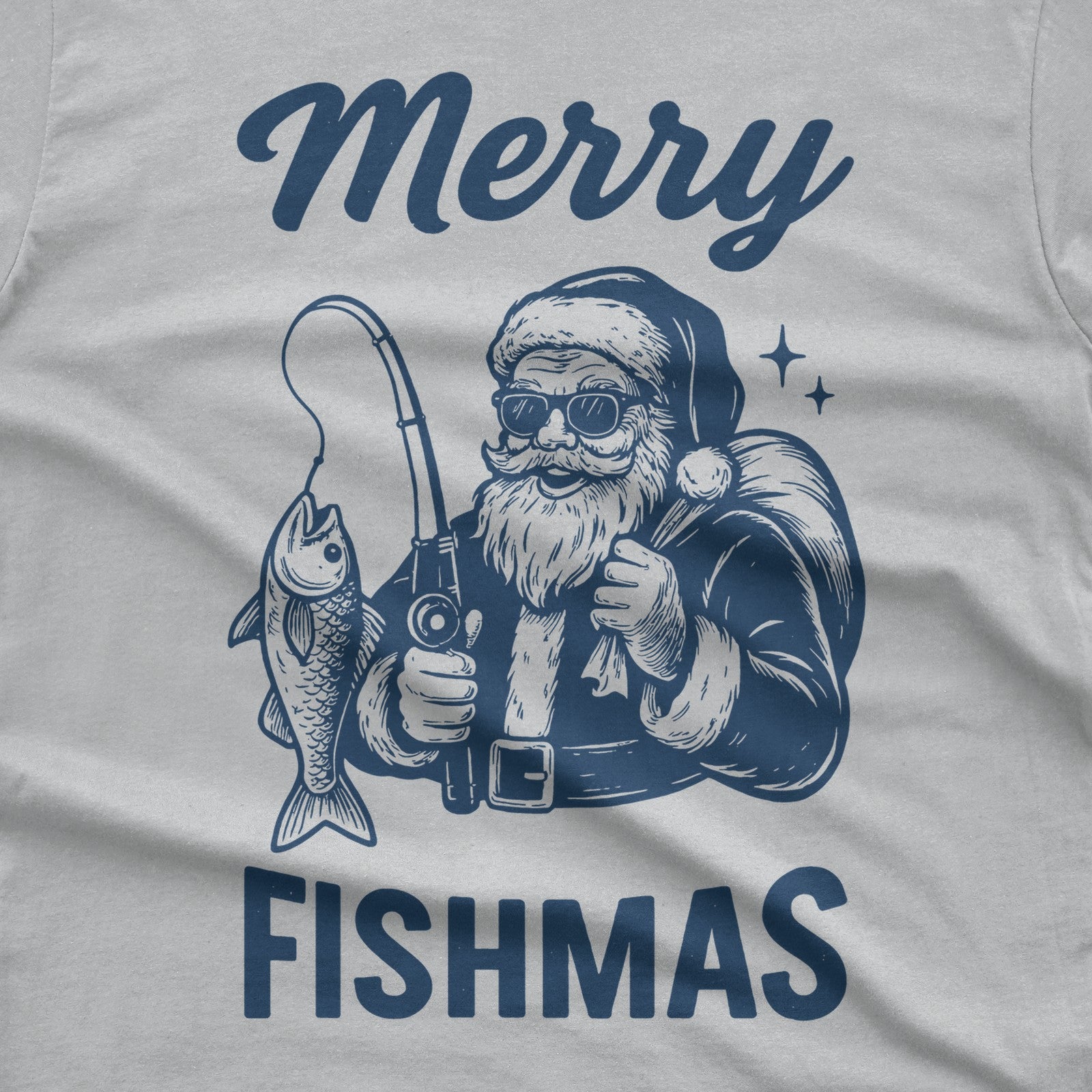 Merry Fishmas Santa Christmas T-Shirt design close-up