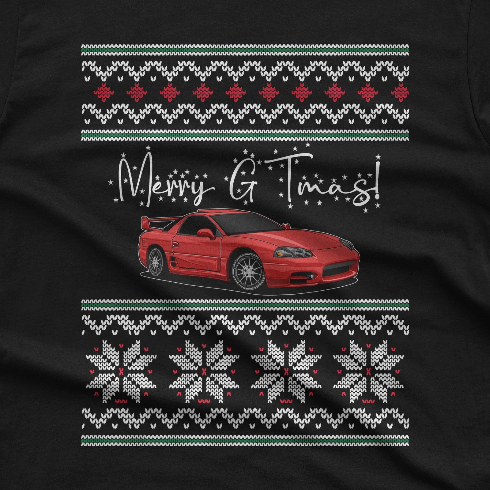 Merry GTmas JDM Sports Car Christmas T-Shirt design close-up