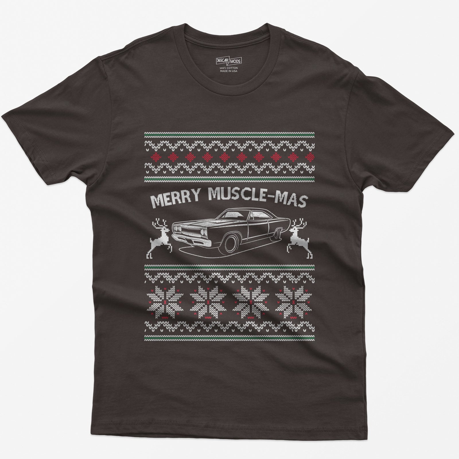 Merry Muscle-mas Classic Muscle Car Christmas T-Shirt - Dark Chocolate