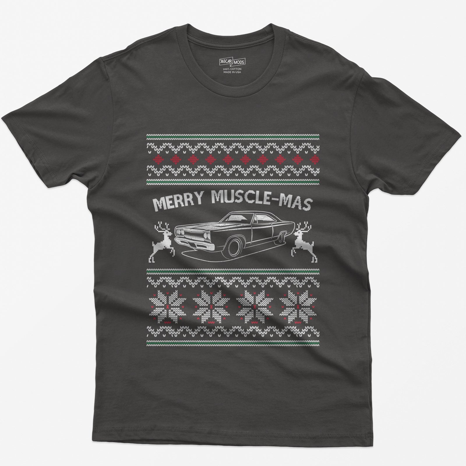 Merry Muscle-mas Classic Muscle Car Christmas T-Shirt - Dark Heather