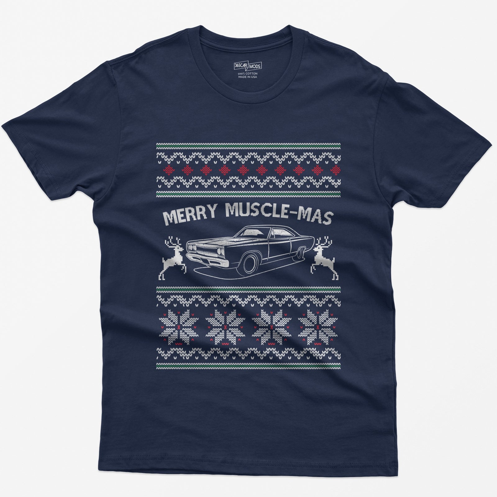 Merry Muscle-mas Classic Muscle Car Christmas T-Shirt - Navy