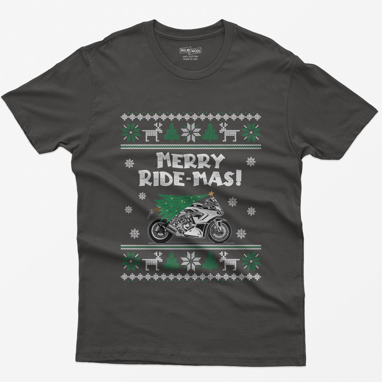 Merry Ride-mas Sportbike Christmas T-Shirt - Dark Heather