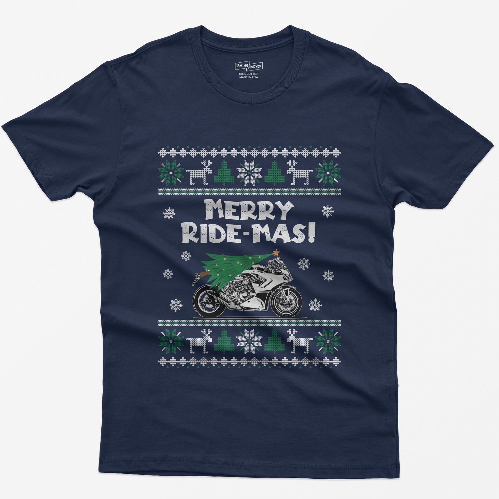 Merry Ride-mas Sportbike Christmas T-Shirt - Navy