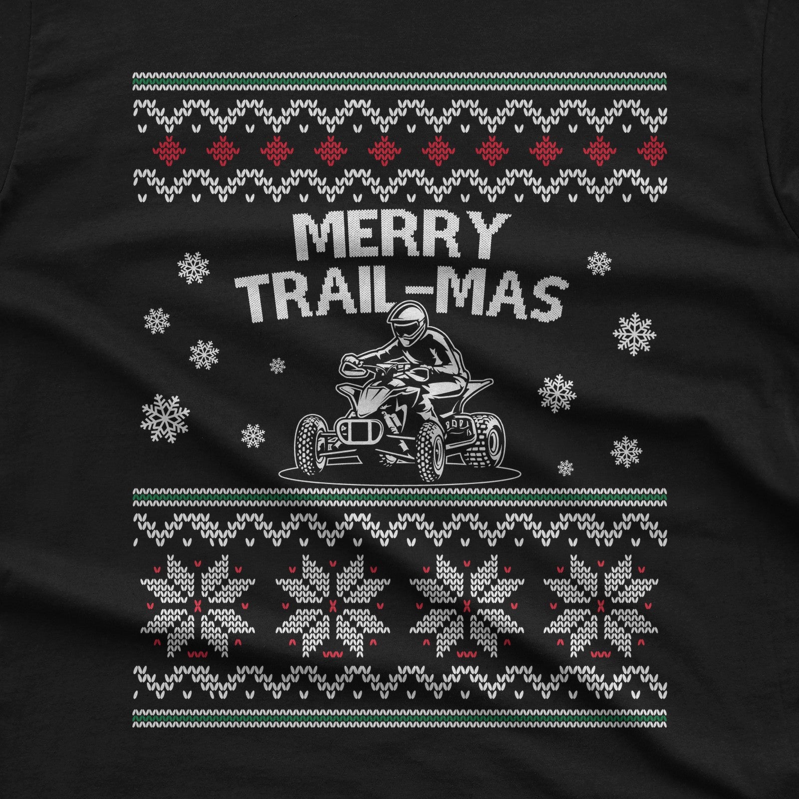 Merry Trail-mas ATV Christmas T-Shirt design close-up
