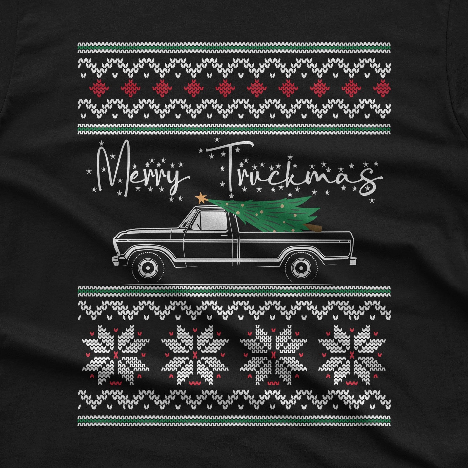 Merry Truckmas Classic Pickup Christmas T-Shirt design close-up