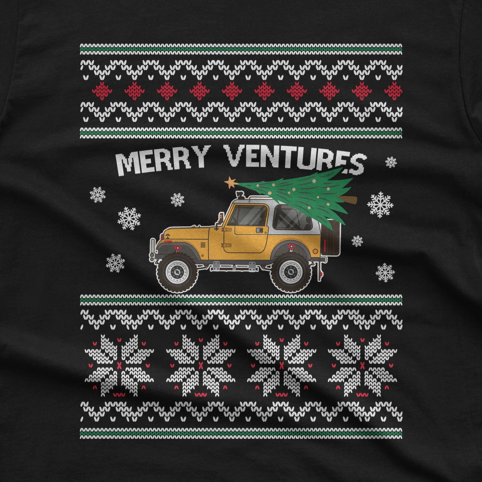 Merry Ventures Classic 4x4 Christmas T-Shirt design close-up