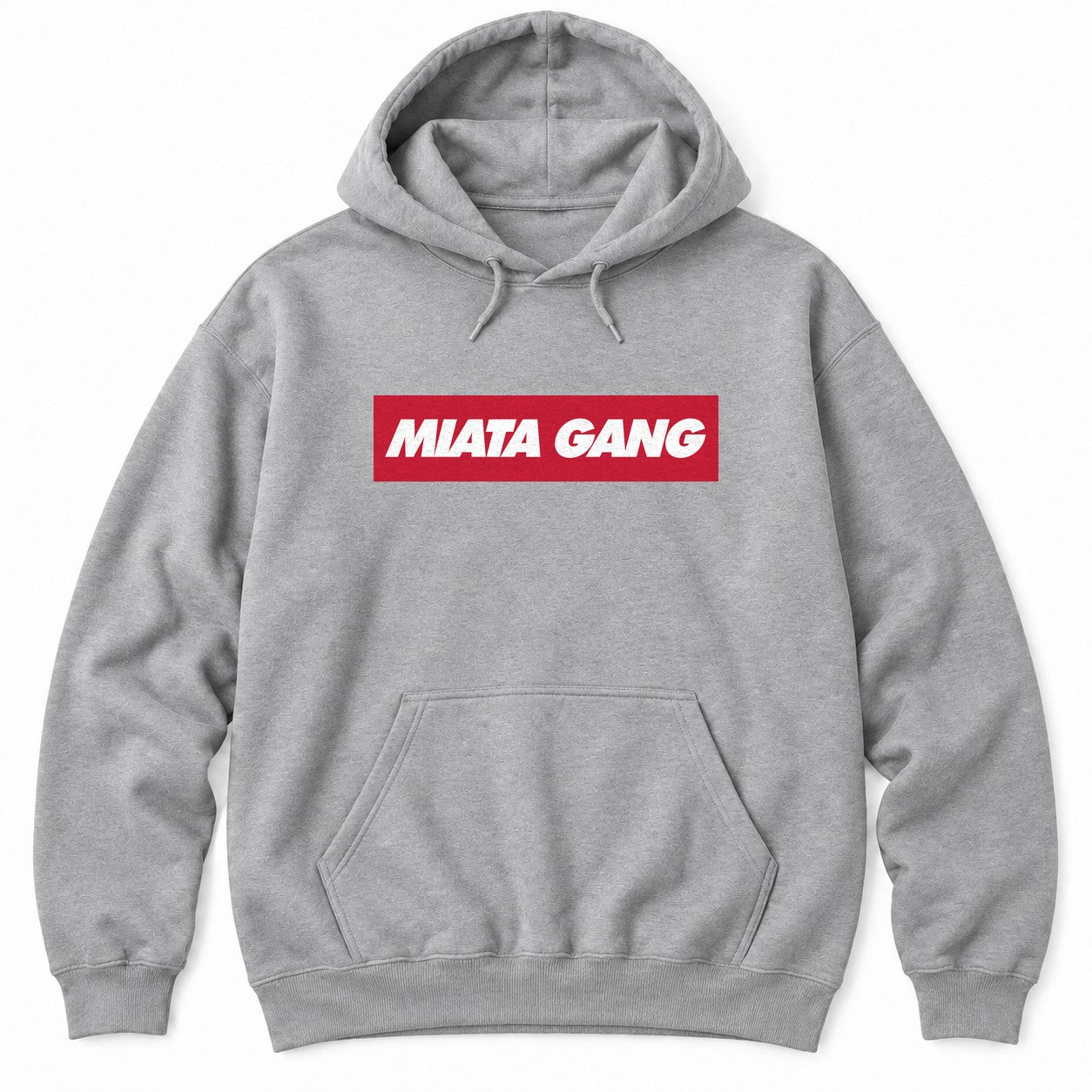 Sport Grey hoodie with a red box logo and bold white italic lettering for a JDM roadster gang