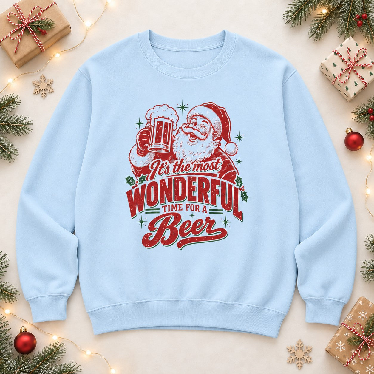 Most Wonderful Time for a Beer Sweatshirt - Light Blue