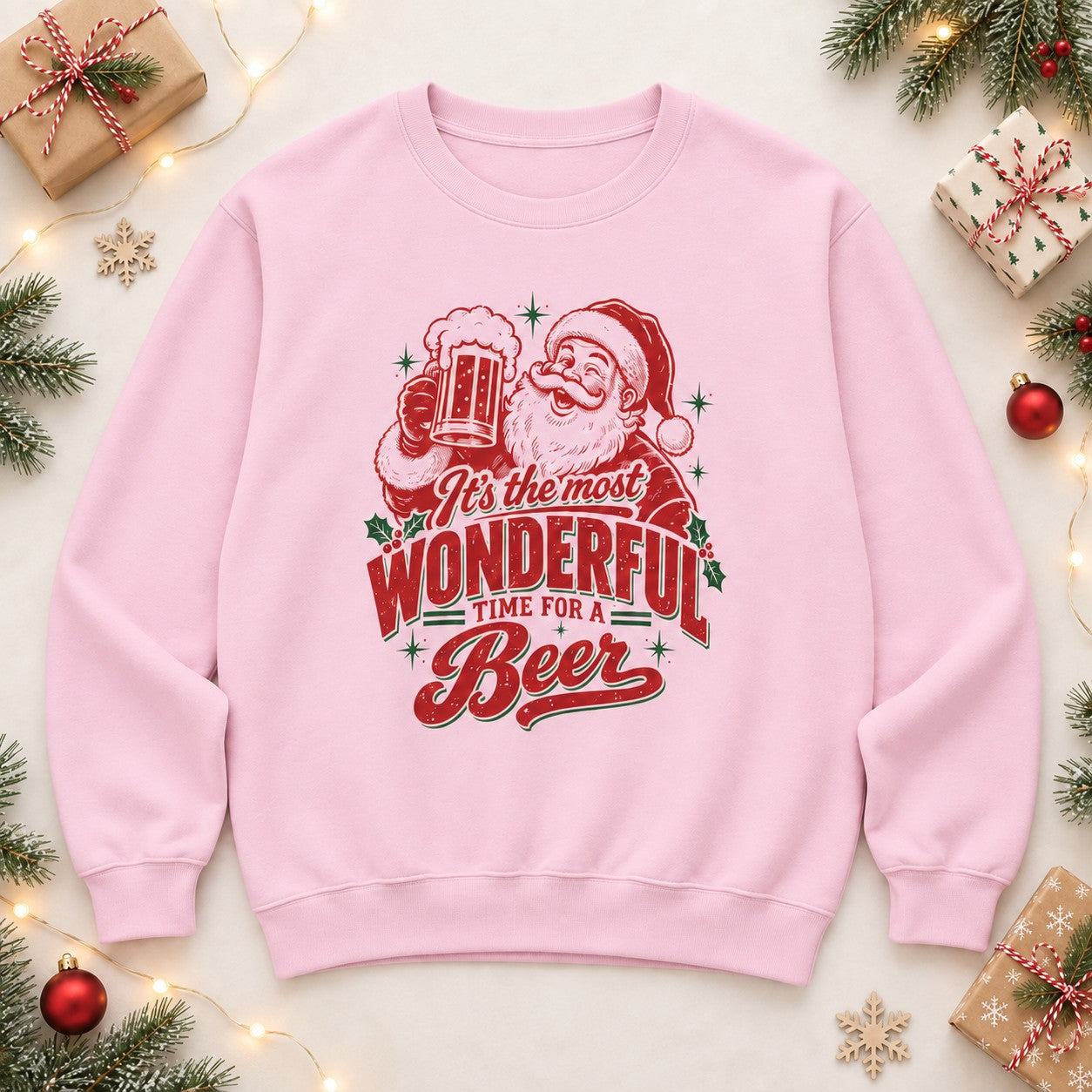 Most Wonderful Time for a Beer Sweatshirt - Light Pink