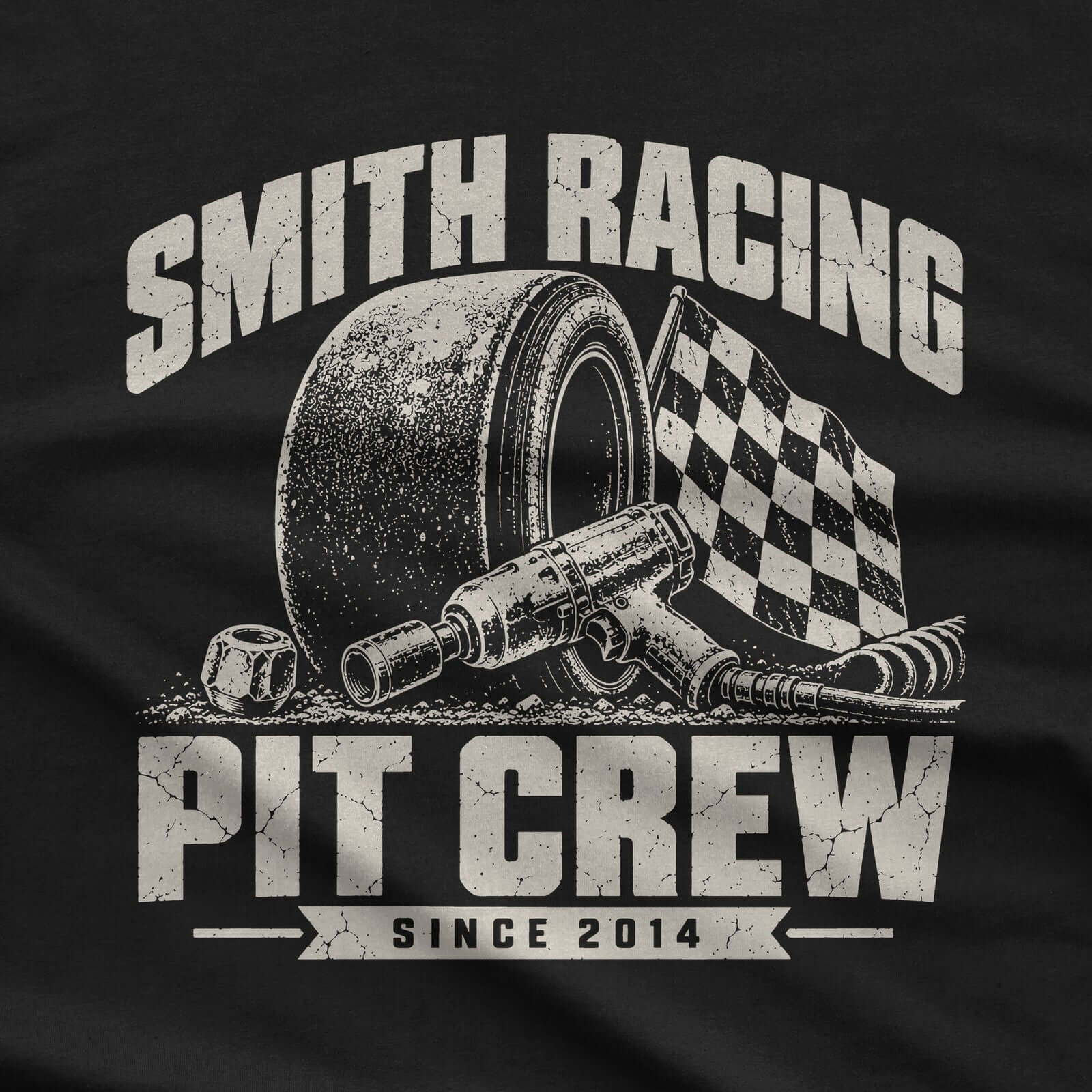 Pit Crew Personalized Racing T-Shirt design close-up