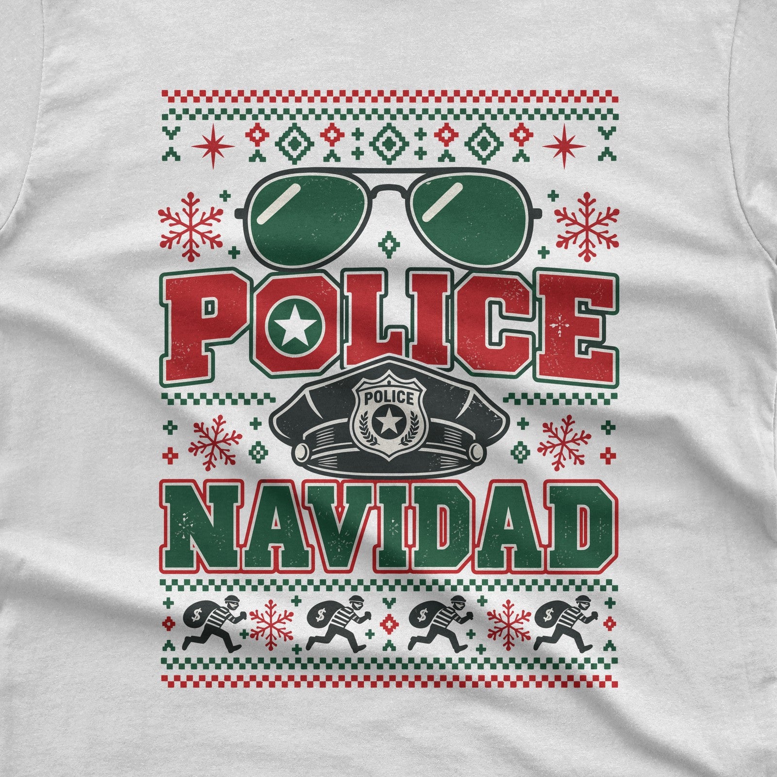 Police Navidad Christmas T-Shirt design close-up