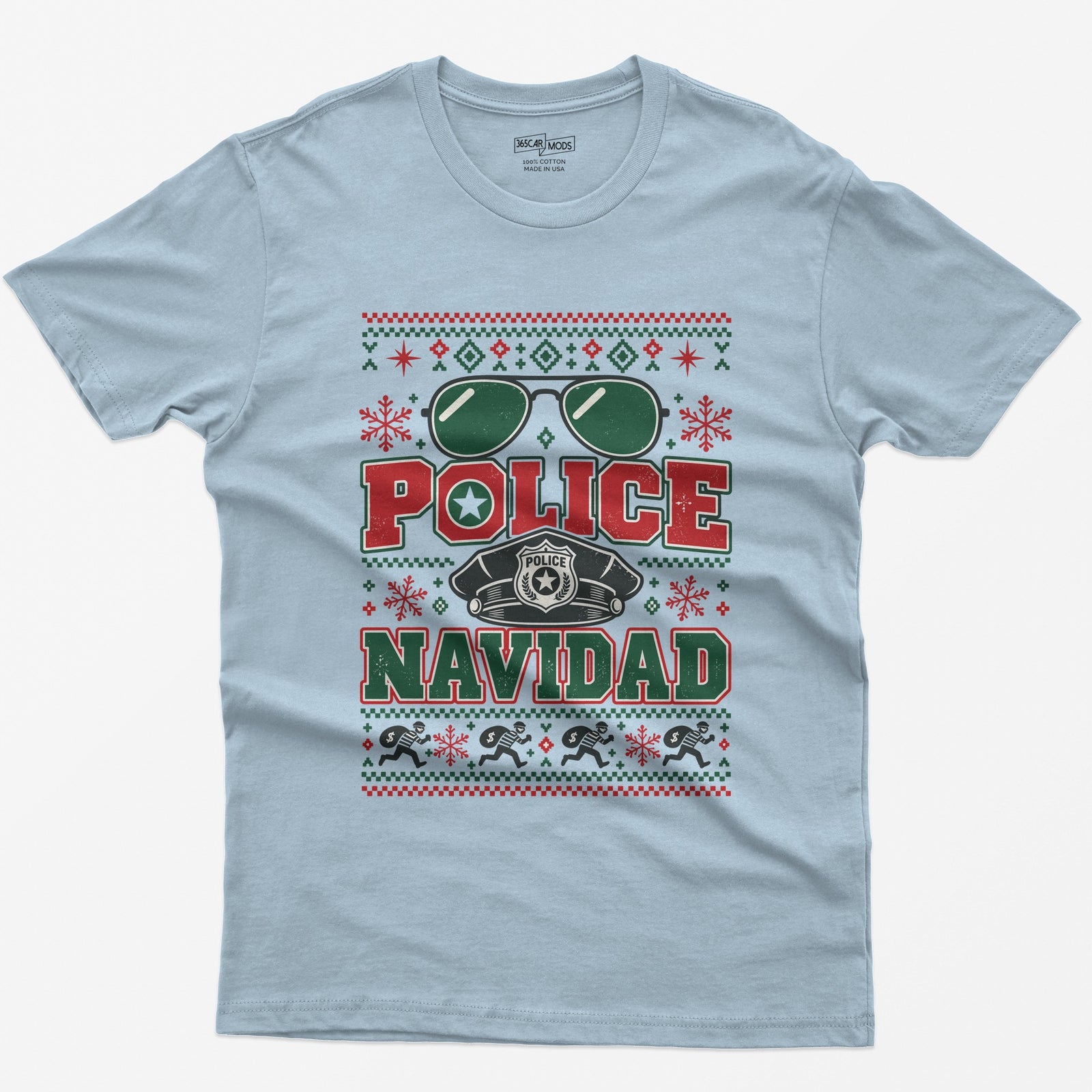 Police Navidad Christmas T-Shirt - Light Blue