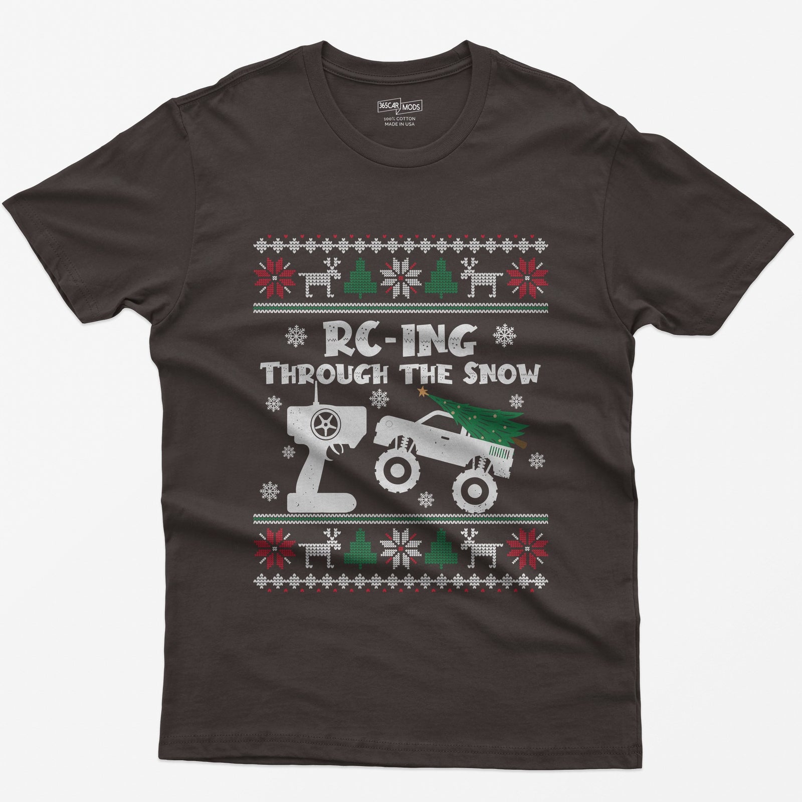RC-ing Through the Snow Monster Truck Christmas T-Shirt - Dark Chocolate