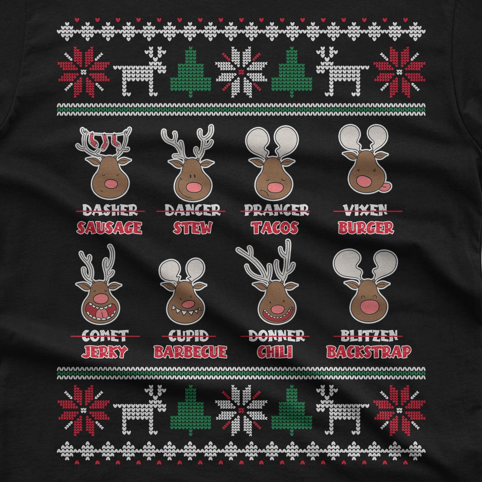 Reindeer Menu Deer Hunting Christmas T-Shirt design close-up