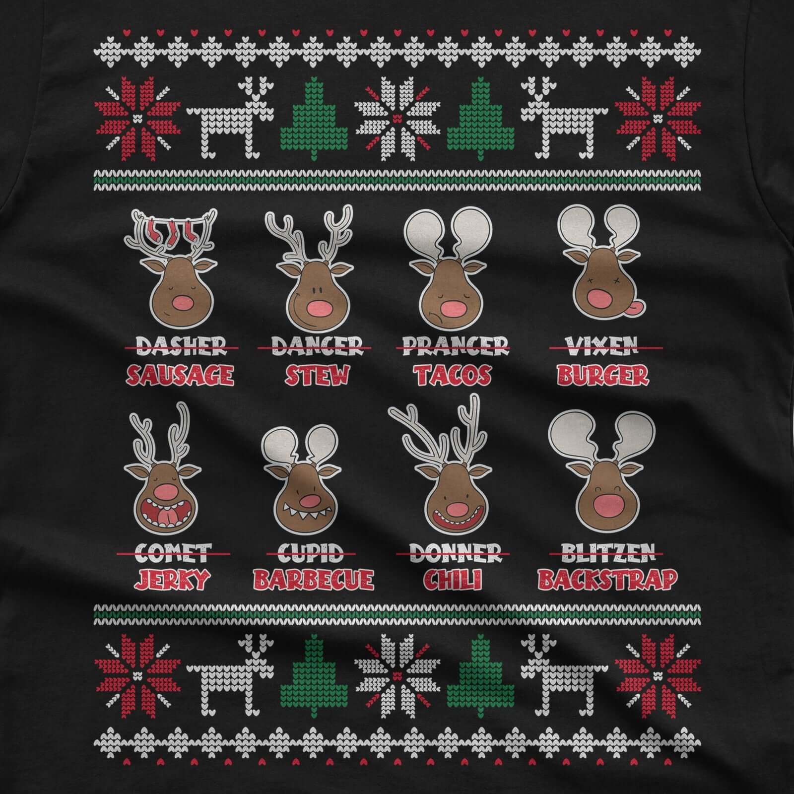 Reindeer Menu Deer Hunting Christmas T-Shirt design close-up