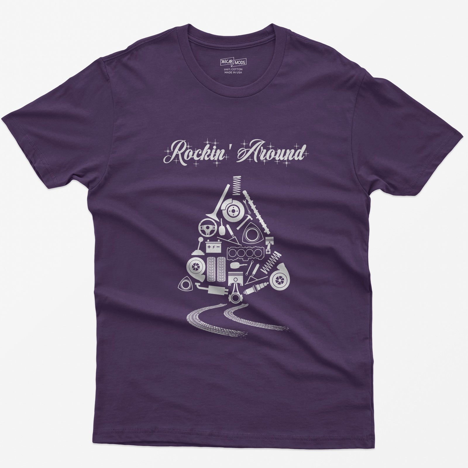 Rockin' Around Car Parts Christmas Tree T-Shirt - Purple