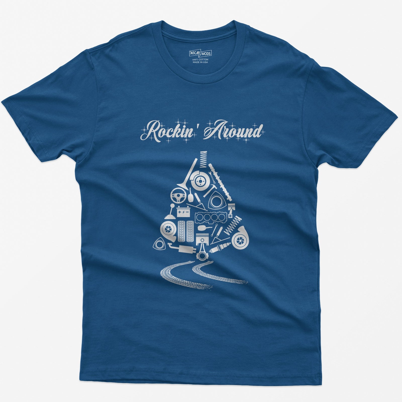 Rockin' Around Car Parts Christmas Tree T-Shirt - Royal