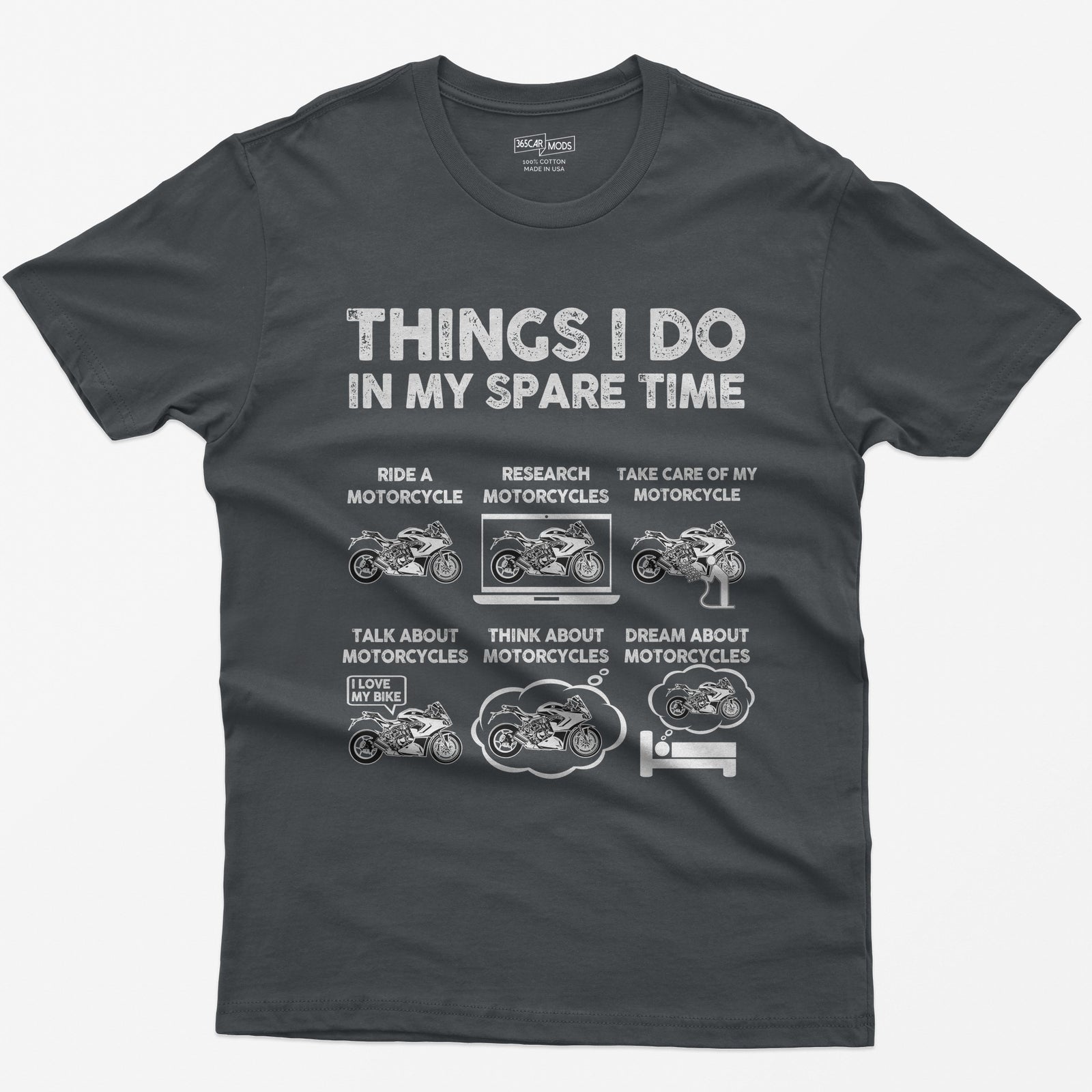 Things I Do In My Spare Time Motorcycle T-Shirt - Charcoal
