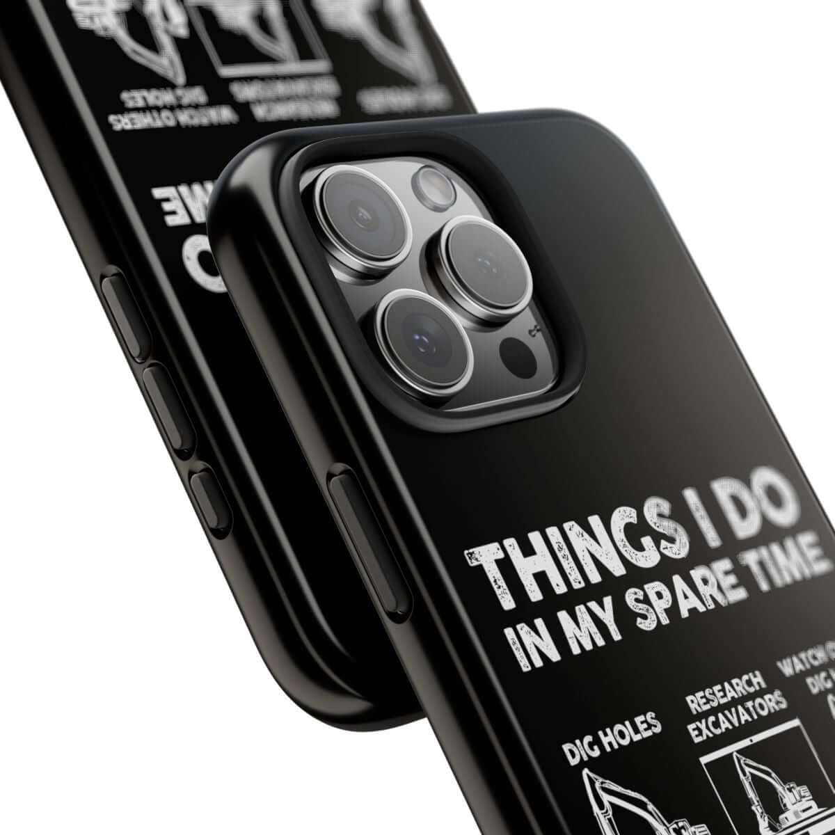 Things I Do in My Spare Time Excavator tough phone case, close-up of the print