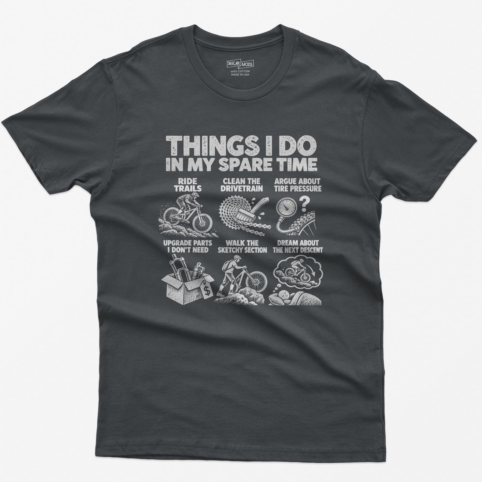 Things I Do In My Spare Time Mountain Bike T-Shirt in Charcoal