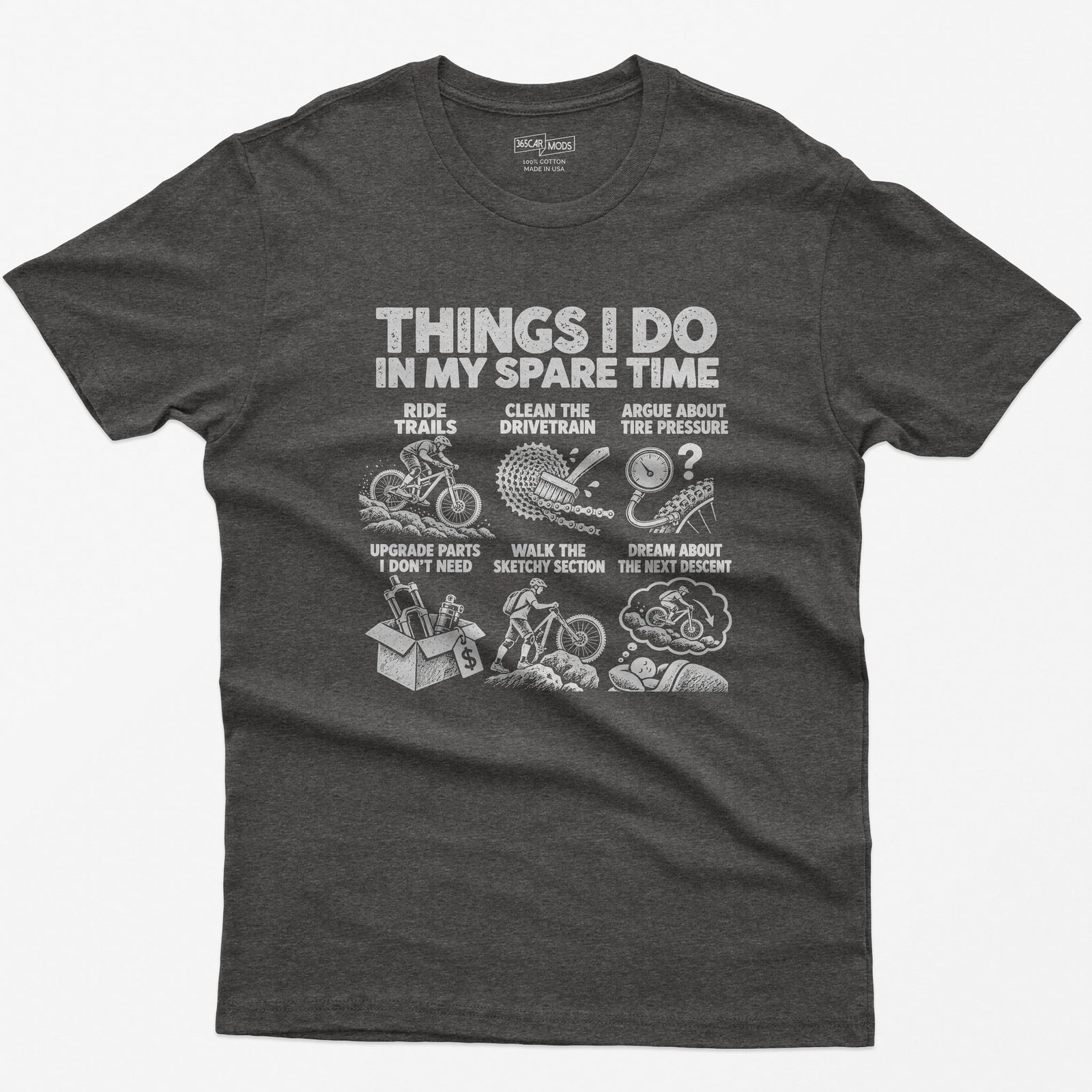 Things I Do In My Spare Time Mountain Bike T-Shirt in Dark Heather