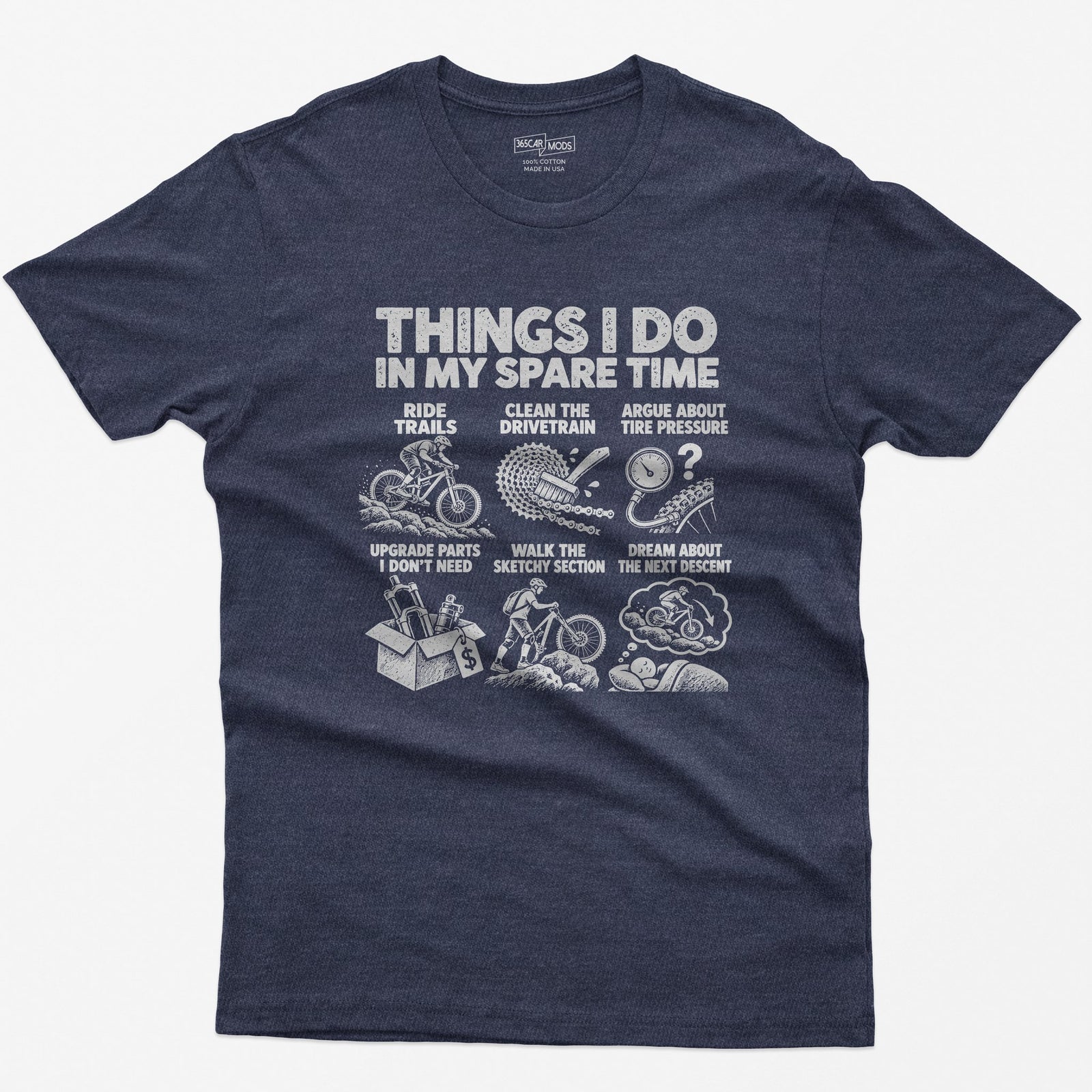 Things I Do In My Spare Time Mountain Bike T-Shirt in Heather Navy