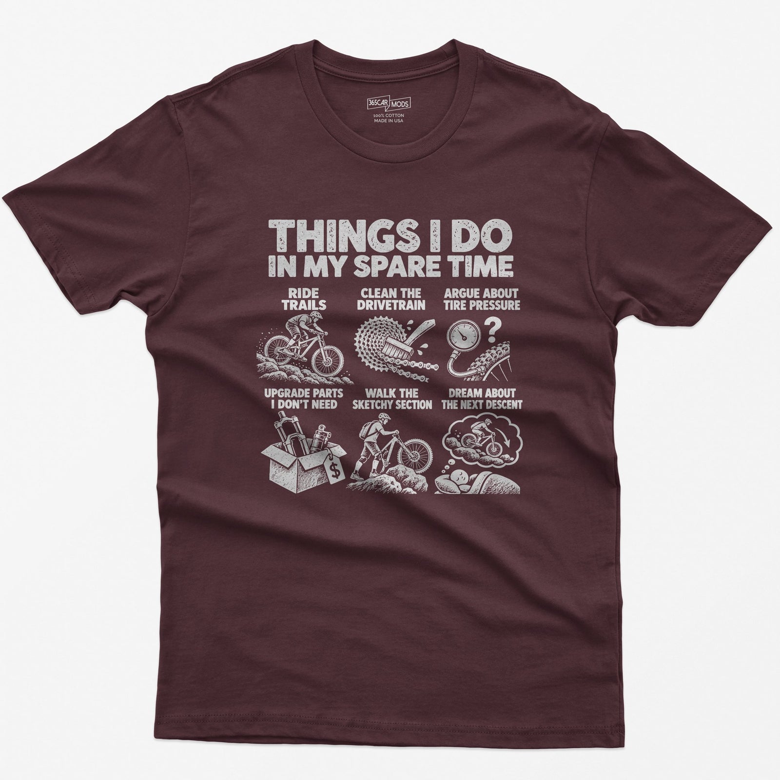 Things I Do In My Spare Time Mountain Bike T-Shirt in Maroon