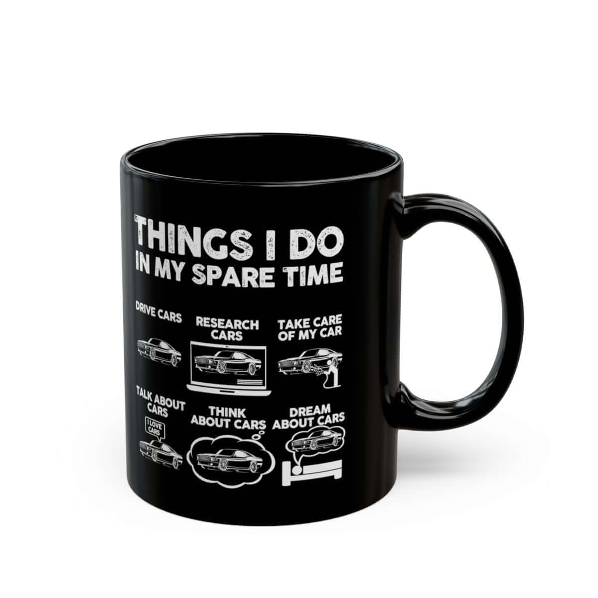 Things I Do in My Spare Time Fastback Pony Car Mug - 11oz black coffee mug, handle on the right