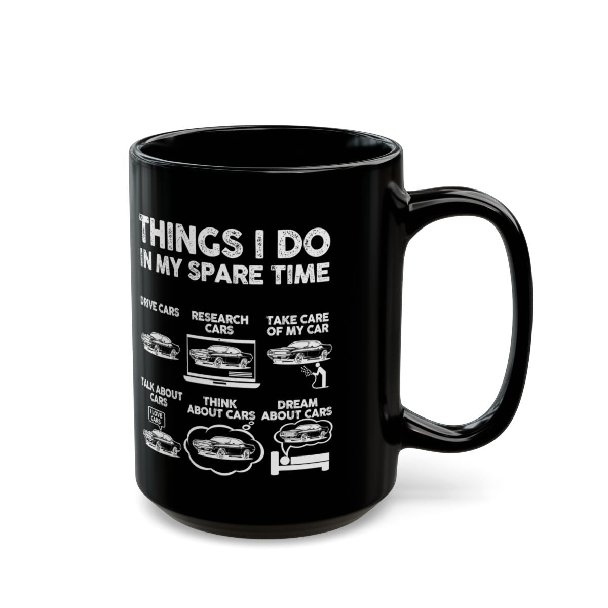 Things I Do in My Spare Time 70s Muscle Car Mug - 15oz black coffee mug, handle on the right