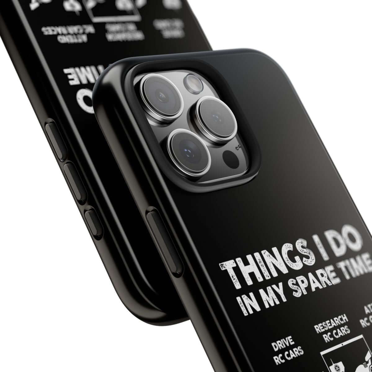 Things I Do in My Spare Time RC Car tough phone case, close-up of the print