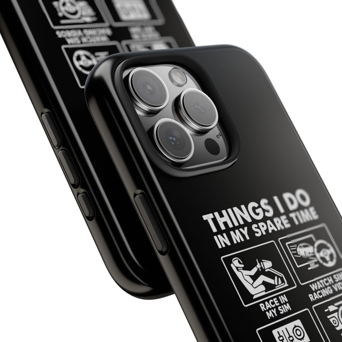 Things I Do in My Spare Time Sim Racing tough phone case, close-up of the print