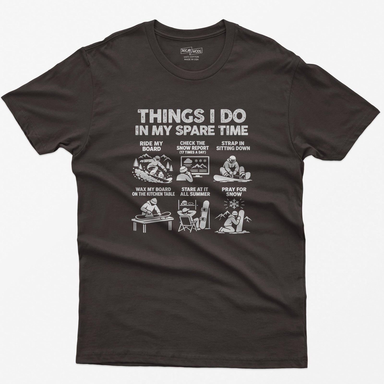 Snowboard spare time t-shirt in Dark Chocolate